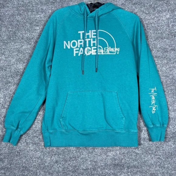 The North Face Tops - The North Face Women’s Small Never Stop Exploring Logo Teal Hooded Sweatshirt